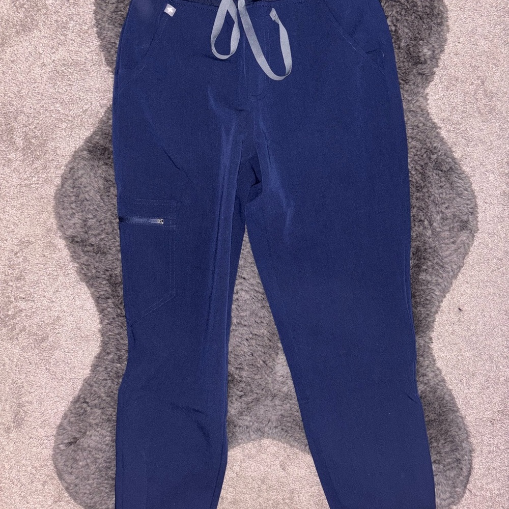 Figs Blue Joggers with Gray Drawstring